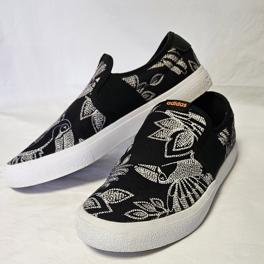 Adidas Black and White Patterned Slip-Ons